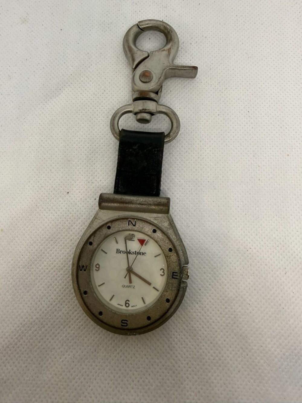 Brookstone Quartz Carabiner Watch White Dial Compass Markers Metal Clip Outdoor